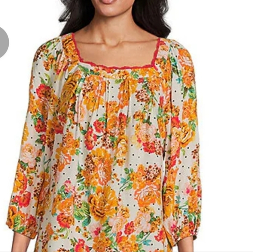 Anthropologie X Fig Flower Linen Floral Women's Top Multicolor Plus Size 2X New